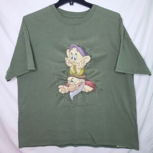 Disney Dopey & Grumpy T Shirt Mens 2XL Green 7 Dwarves Vintage Hanes